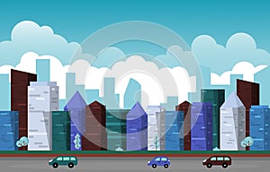 Traffic City Urban Skyscraper Building Cityscape View Flat Design Illustration