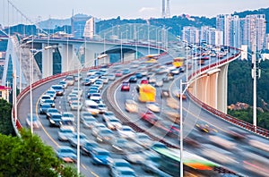 Traffic closeup on bridge