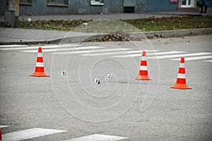 Road traffic cone on acident site
