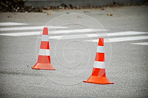 Road traffic cone on acident site