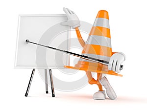 Traffic cone character with blank whiteboard
