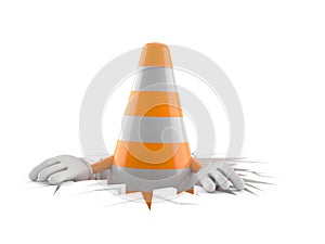 Traffic cone character inside hole