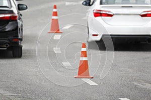 Traffic cone in rush hour