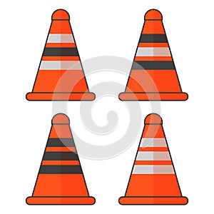 Traffic cone in several embodiments coloring reflective tape. Vector on white background. photo