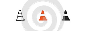 Traffic cone, simple icolated icon set. Safety road construction concept symbol in vector flat photo