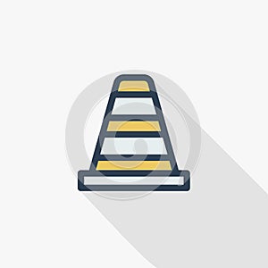 Traffic cone thin line flat color icon. Linear vector symbol. Colorful long shadow design.