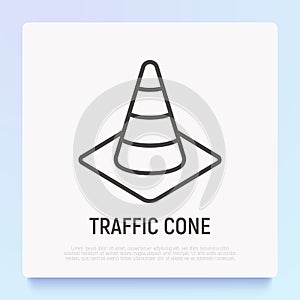 Traffic cone thin line icon. Modern vector illustration of plastic street boundary for construction