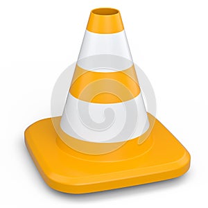 Traffic cone for under construction road work on white background.