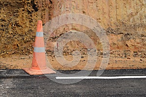 Traffic cone used in street.