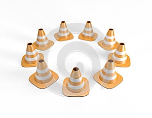 Traffic cones arranged in a circle and including a clipping path