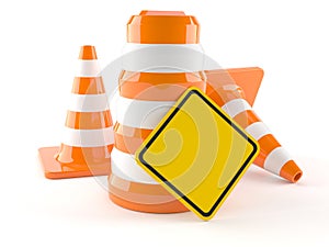 Traffic cones with blank road sign