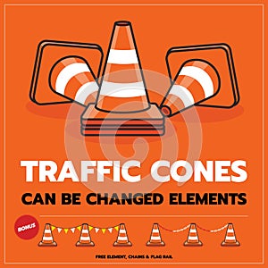 Traffic cones can be changed element, icon, vector design, isolated background