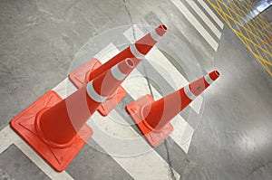 Traffic cones on crosswalk