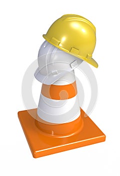 Traffic cones and hardhat. Road sign. Icon isolated on white background