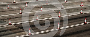 Traffic cones on multi lane highway road