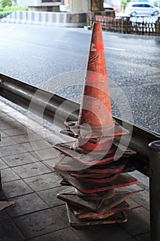 Traffic cones pylons, witches` hats, road cones, highway cone, safety cones, channelizing devices, construction cones are used