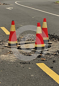 Traffic cones on road