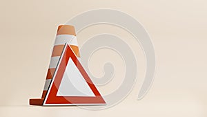 Traffic cones road cones  and road sign 3d rendering