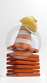 Traffic cones road cones safety helmet  3d rendering