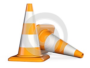 Traffic cones. Road sign isolated over white background