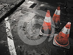 Traffic Cones on Roadside