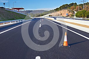 Traffic cones on a speedway