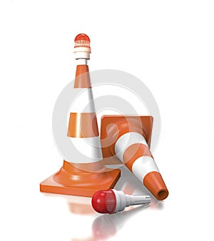 Traffic cones with stop lantern 3d illustration