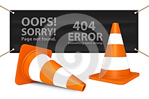 Traffic Cones And Tarpaulin - Page Not Found 404 Error - 3D Illustration