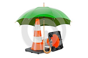 Traffic Cones under umbrella, 3D rendering