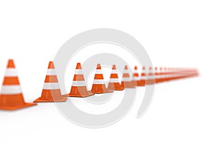 Traffic cones on white background. 3D