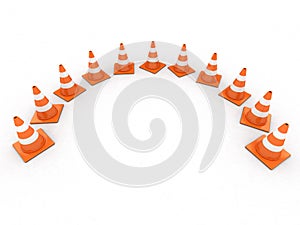 Traffic cones on white background. 3D