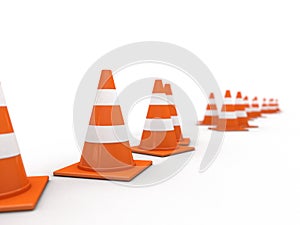 Traffic cones on white background. 3D