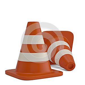 Traffic cones on a white background. 3D illustration.