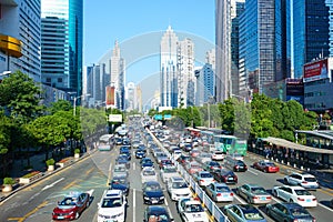 shenzhen city traffic jam congestion main avenue