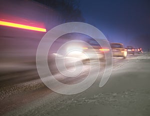 Traffic congestion on a winter evening photo