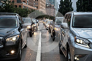 Traffic congestion after working hours in New York City. People going from work and stuck on the evening road photo