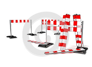 Traffic construction symbol, mobile barricade on white.