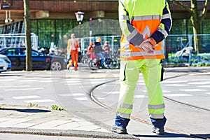 Traffic control manager watching order