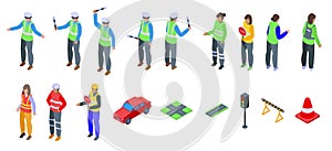 Traffic controller icons set isometric vector. Road policeman