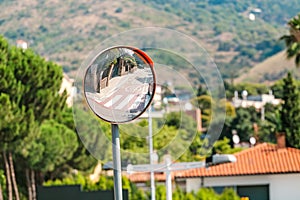 traffic convex mirror, road safety concept