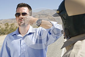 Traffic Cop Taking Sobriety Test