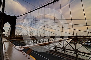 Traffic crossing the Brooklyn Bridge in New York City