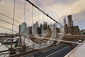 Traffic crossing the Brooklyn Bridge in New York City