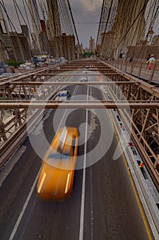 Traffic crossing the Brooklyn Bridge in New York City