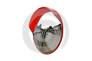 The traffic curve mirror, convex mirror on the road for safety isolated on white background with clipping path.