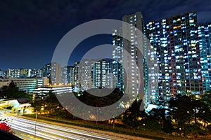 Traffic downtown at night