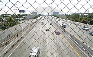 Traffic flow on freeway during rush hour.