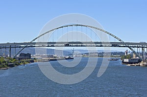 Traffic on the Freemont bridge Portland Oregon.