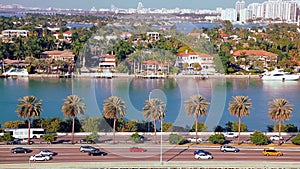 Traffic on freeway to Miami Beach in Florida, Aerial view