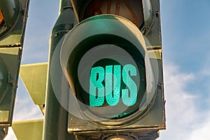 Traffic green light for buses on the crossroad